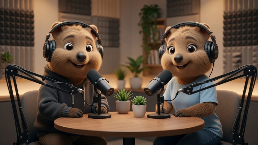 Quokkas recording a crypto podcast