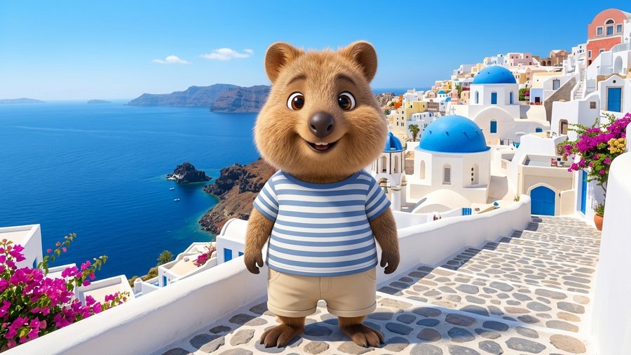 Quokka enjoying the view in Santorini